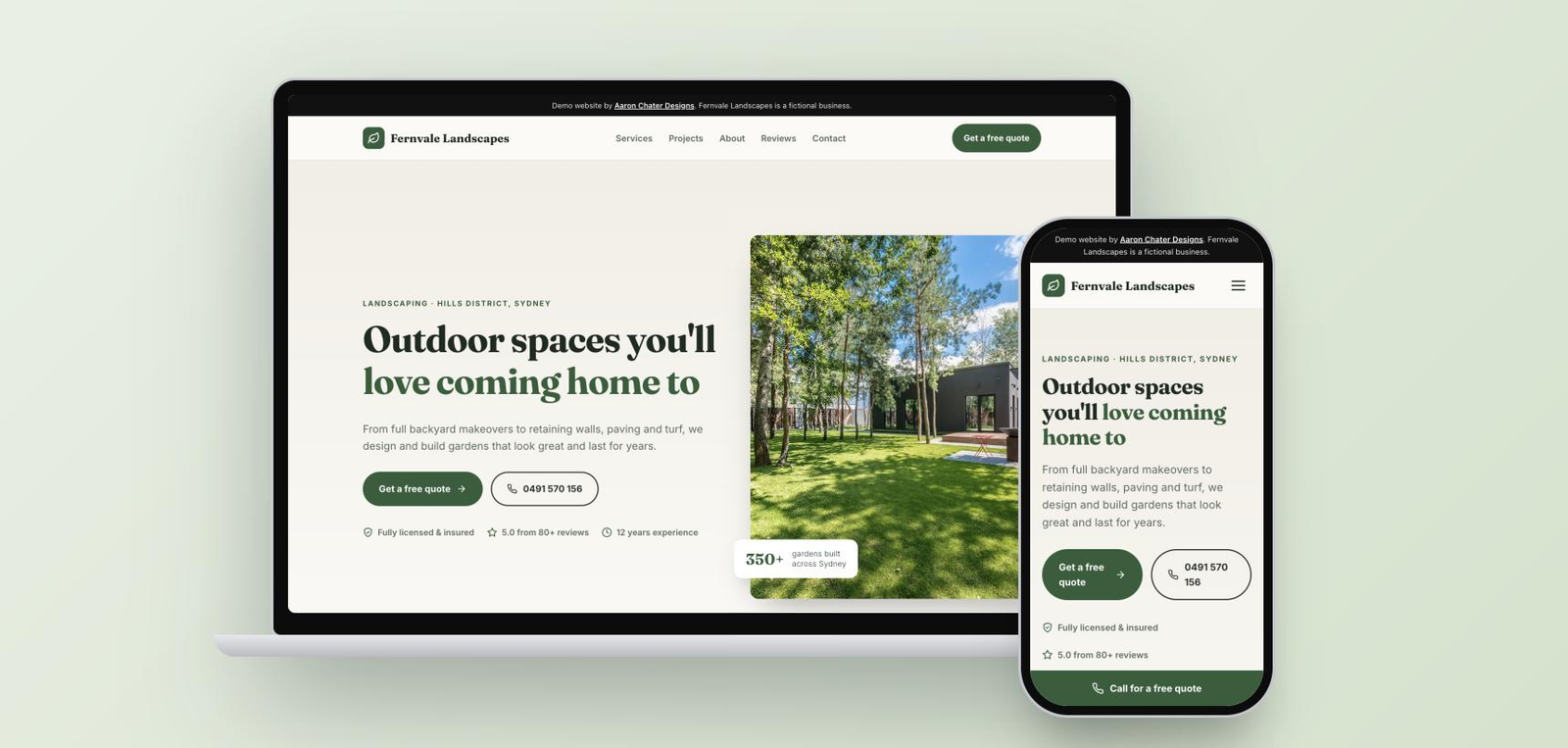 Fernvale Landscapes website on laptop and phone